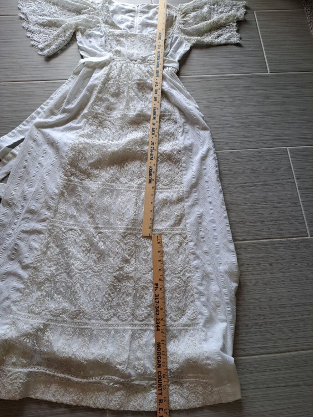 Vintage 1970's Ivory Lace Dress Bell Lace Sleeves Floral Size Small Cottage RARE - Picture 13 of 16